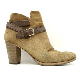 Cole Haan Brown Suede Harness Buckle Zip Up Block Heel Ankle Boots Women's 8 B